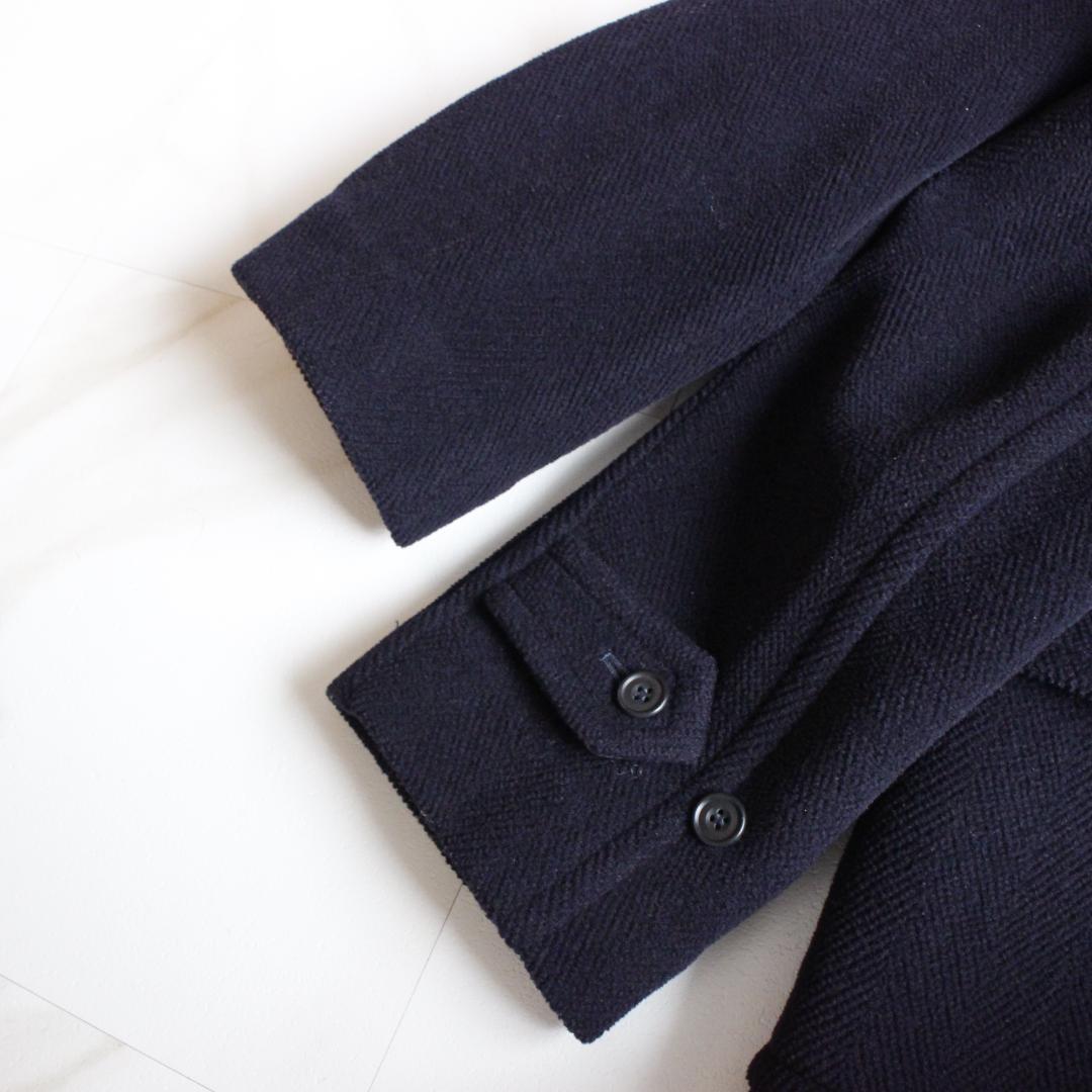 OLD ENGLAND ヘリンボーンダッフルコート ウール ネイビー L
