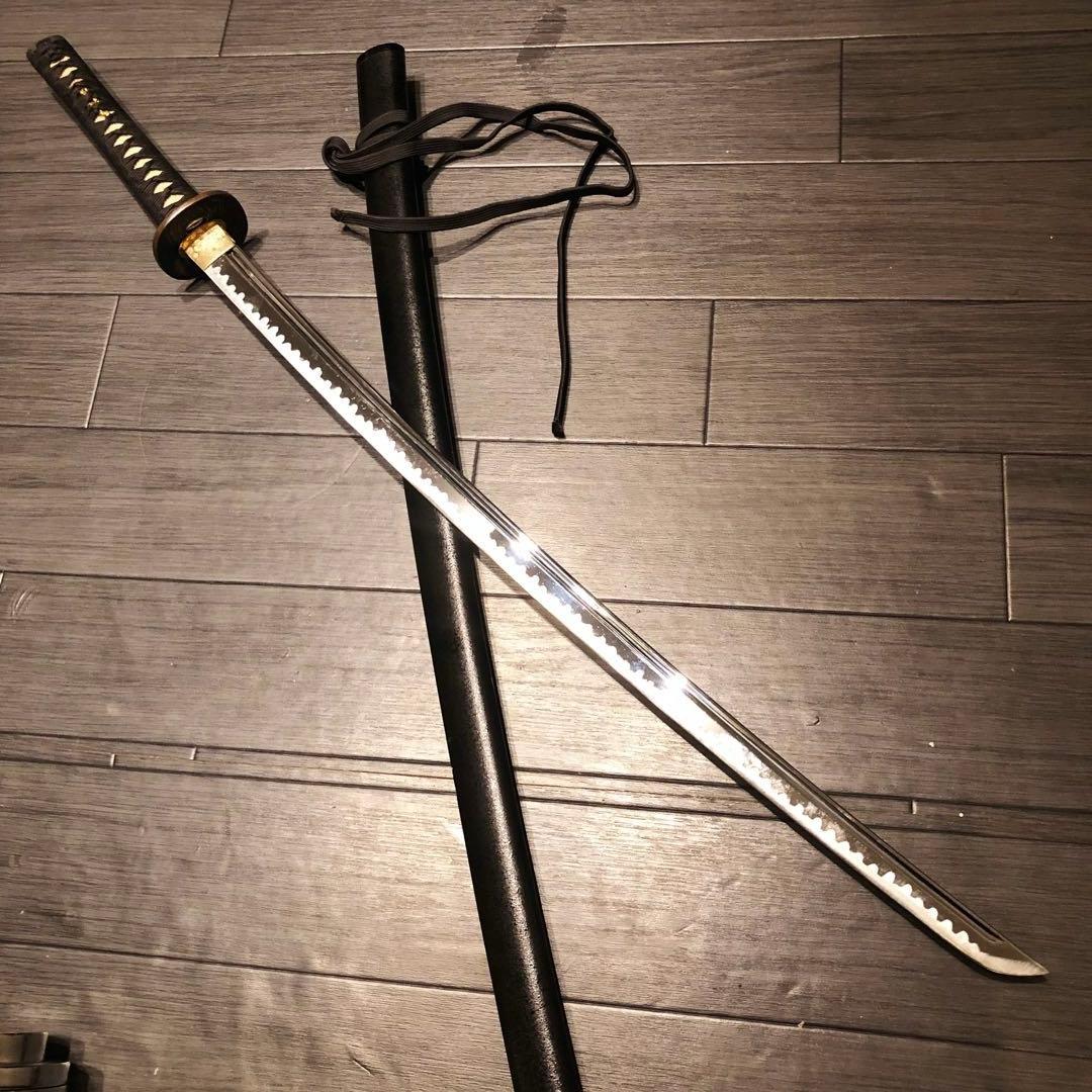 ウィッスキ　高級模造刀　居合刀　樋入り刀身　黒拵え　亜合金刀身