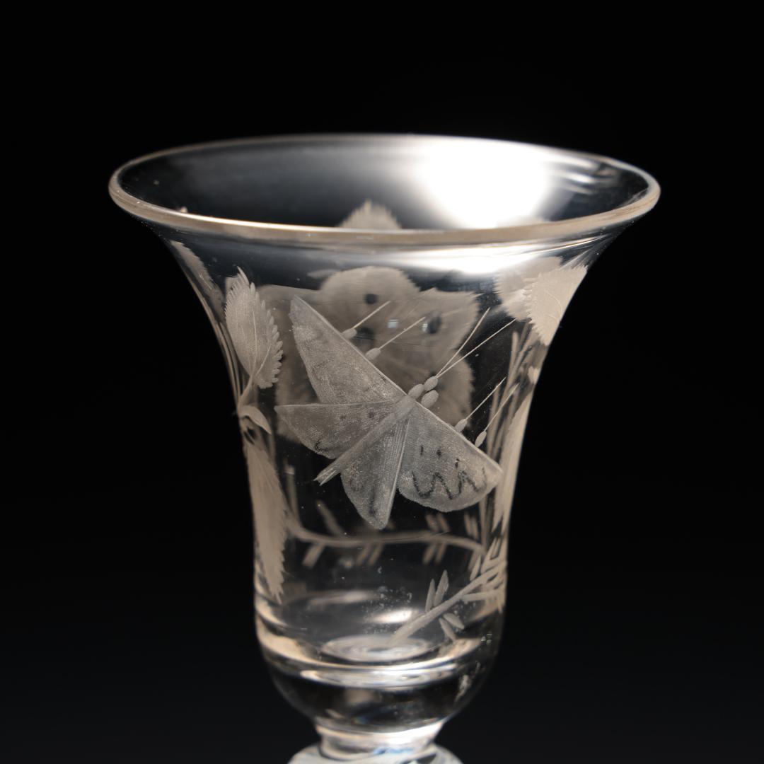 アンティークグラス　ジャコバイト　バラと蝶　ツイストステム　R1539ダI