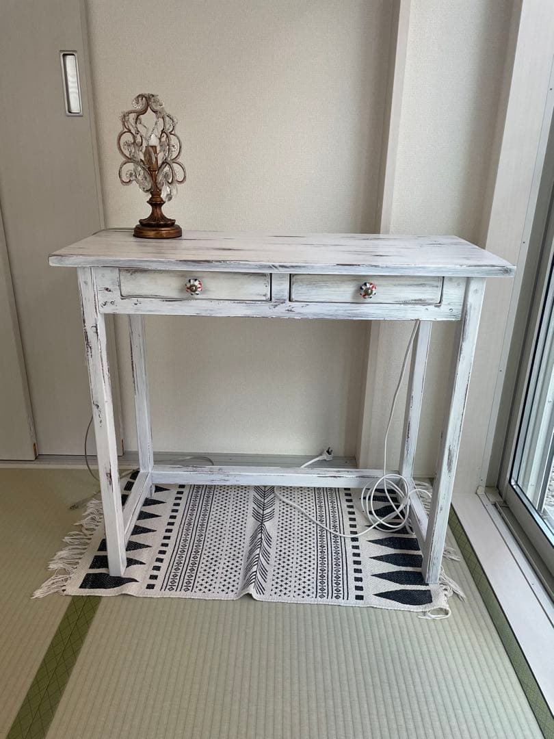 アンティーク机　デスク　勉強机　作業台　白テーブル　ドレッサー　つくえ