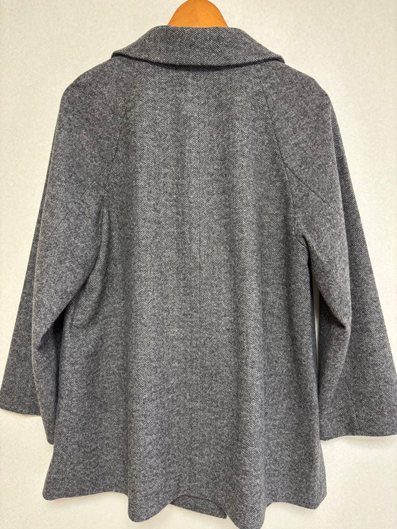グローバルワーク　軽やかストレッチ襟2WAYミドルコート　グレーミニヘリンボーン
