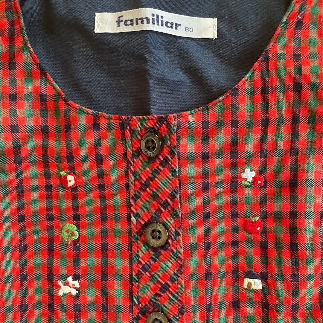 ファミリア familiar ジャンパースカート 赤チェック柄 ワンピース 80