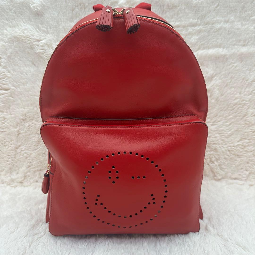 ✨極美品✨アニヤハイドマーチ　リュック　スマイリー　パンチング　カーフレザー　赤