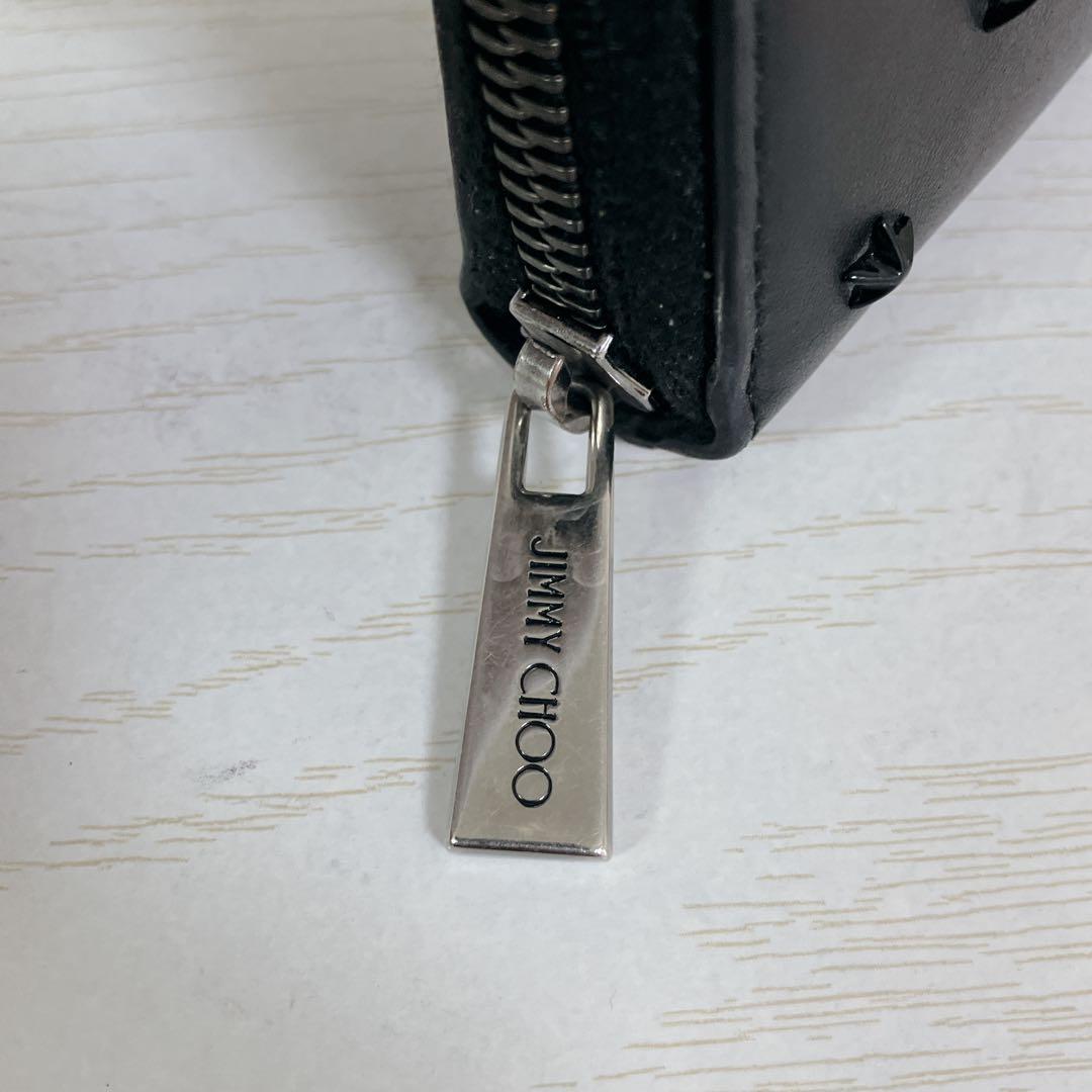 【美品】ジミーチュウ　オールブラック　スタッズ　ラウンドジップウォレット