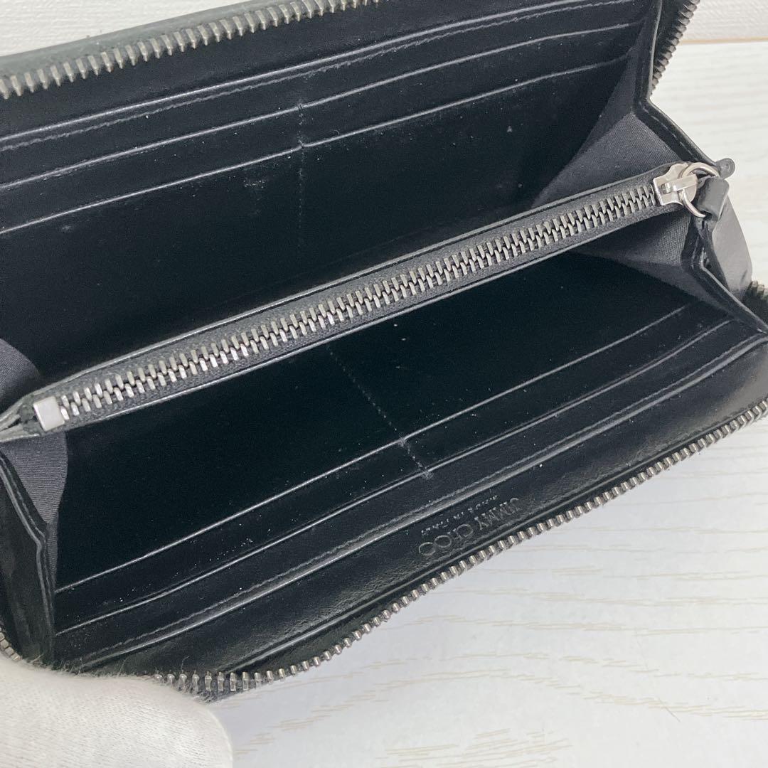 【美品】ジミーチュウ　オールブラック　スタッズ　ラウンドジップウォレット