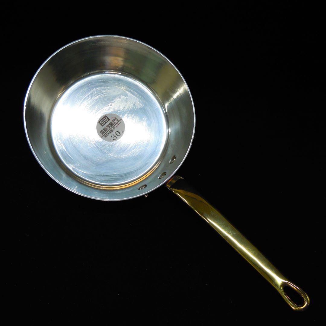 銅鍋 極厚3mm 径30cm 重量5kg テーパー型真鍮柄 和田助製作所 未使用