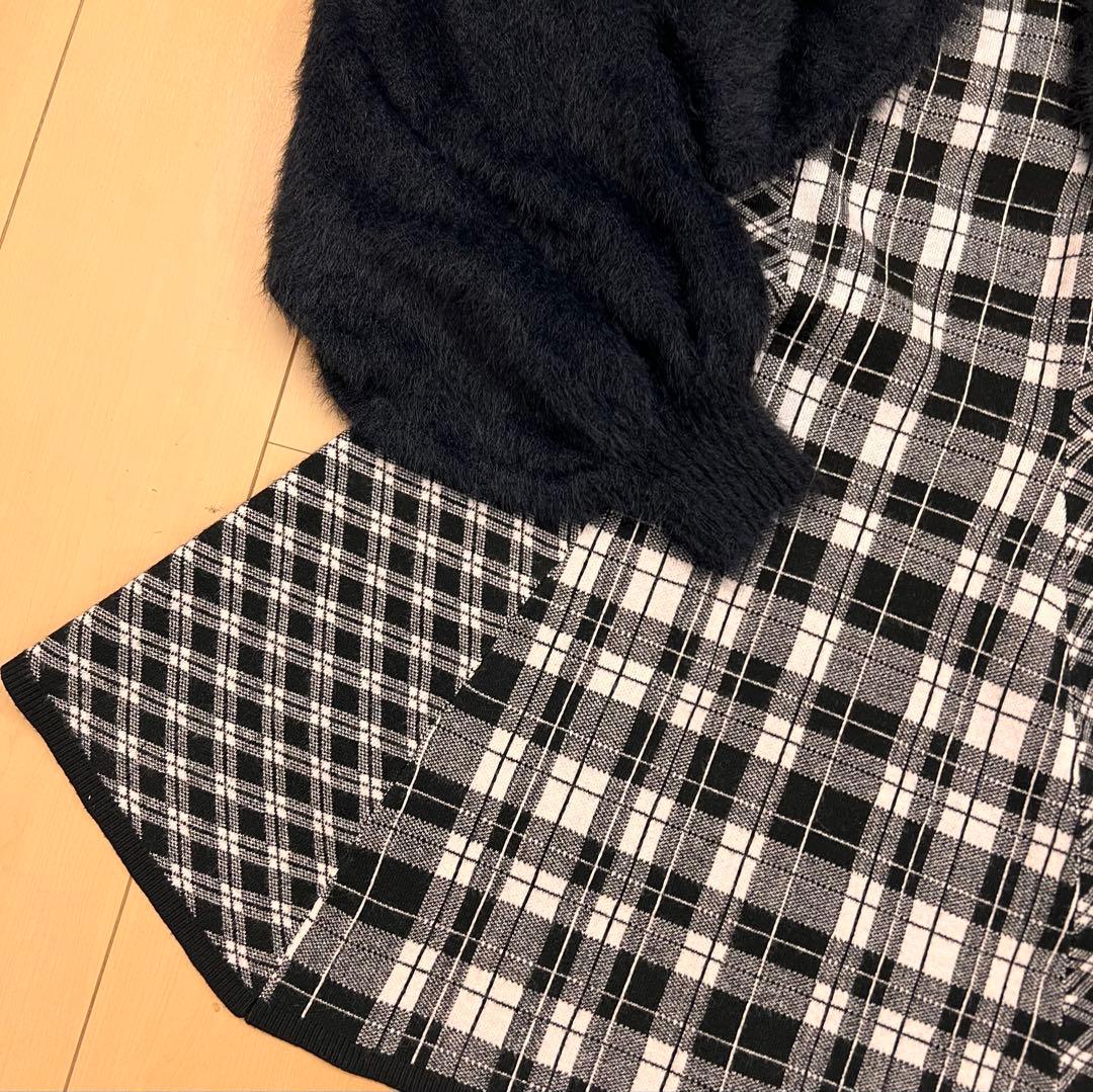 18新品リップサービス定価13090円フェザーチェックアンサンブルワンピース黒M