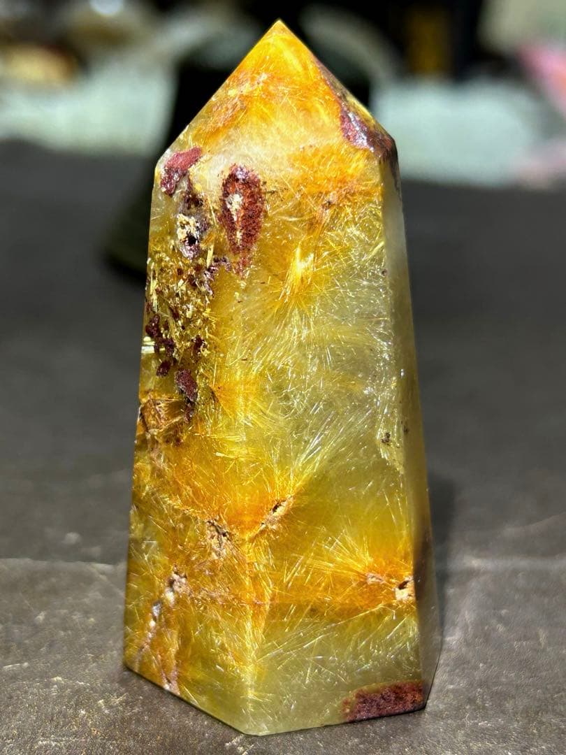 ☆最高級！フラワー　ゴールド　ガーデン　ルチル　原石　六角柱　帝王秘宝