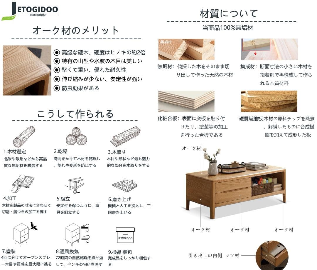 北米産オーク無垢材 組立不要 センターテーブル 幅100cm J04CT01_1