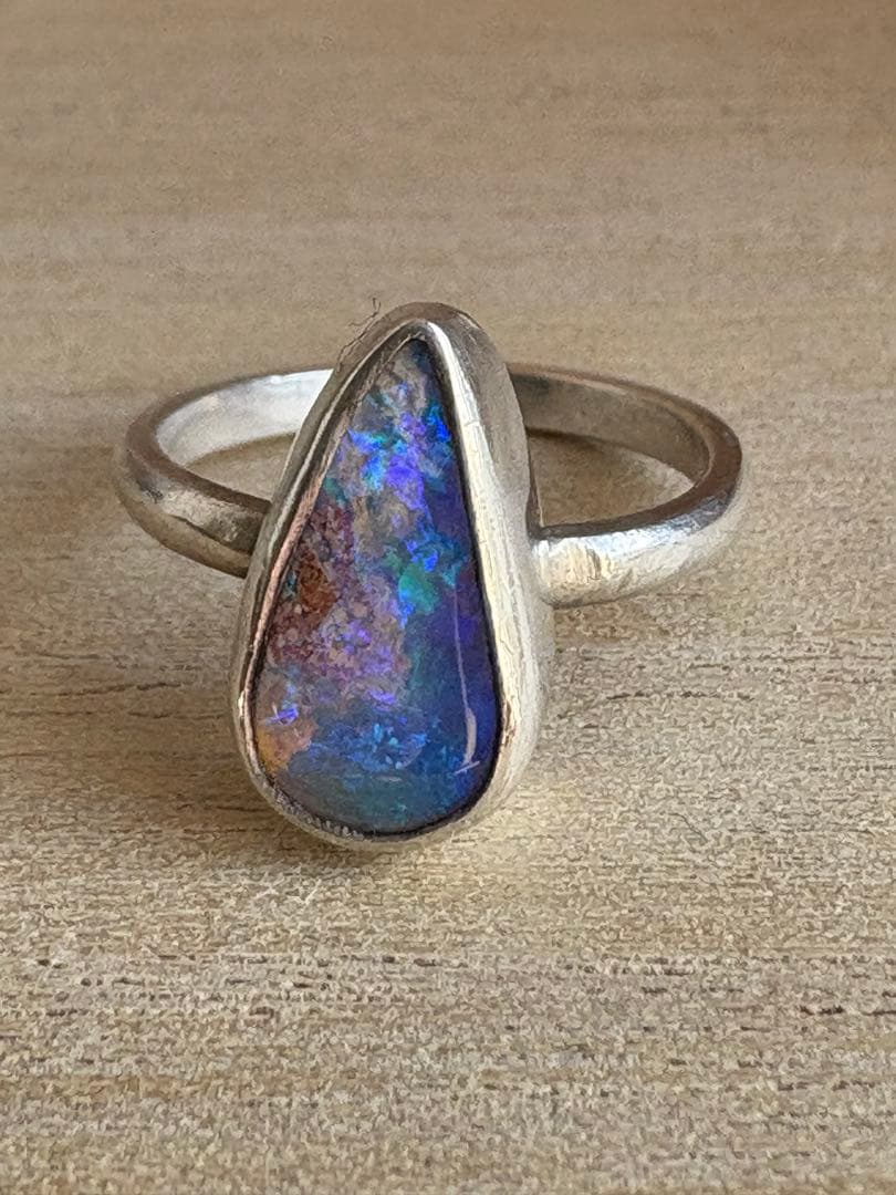 セール オーストラリア産 ボルダーオパール シルバーリング 海中 13.5号