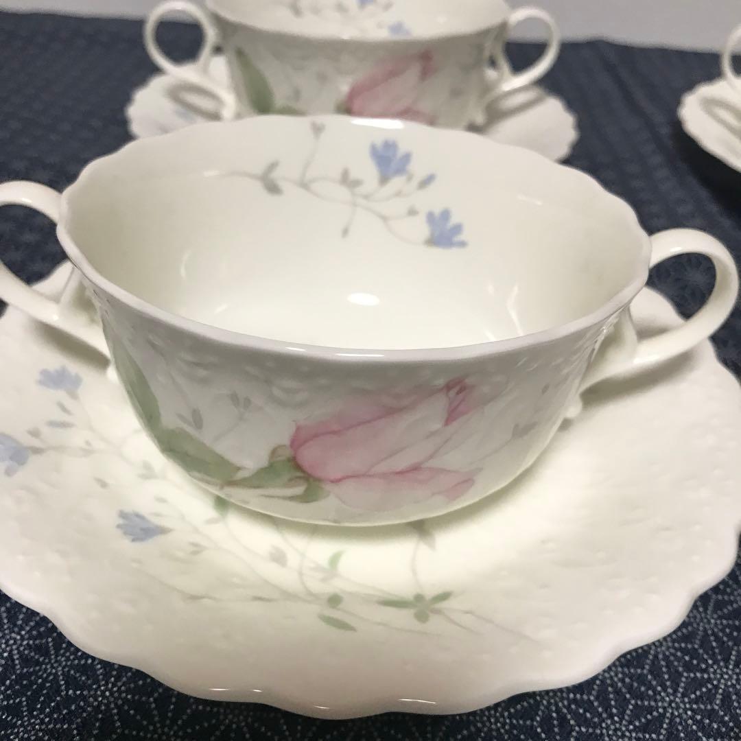 廃盤　ナルミ　両持ち手　エイプリルローズ　スープ　カップ　ソーサー　5客