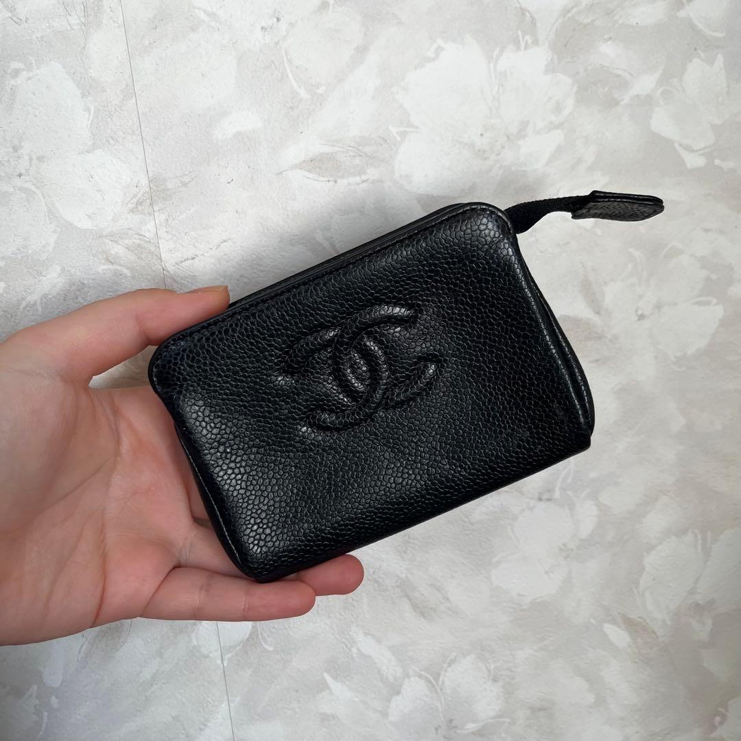 美品 CHANEL シャネル キャビアスキン レザー ポーチ 小物入れ