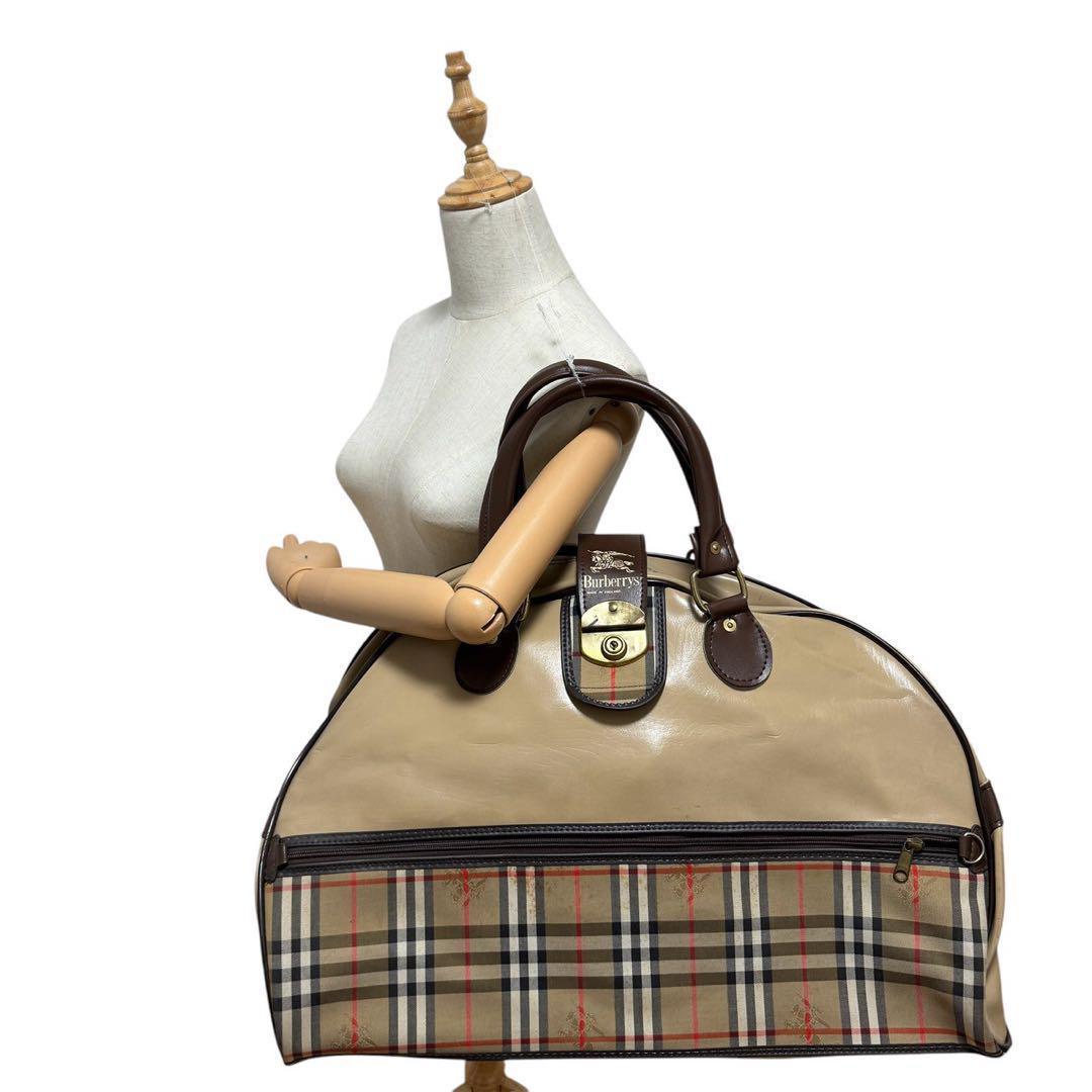 希少　バーバリー　ボストンバッグ　ノバチェック　大容量　旅行　出張　ロゴ　良品