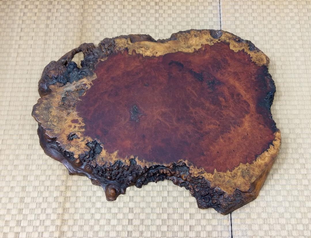 厚さ4.5cm 唐木 花梨 瘤木 輪切り 無垢 一枚板 玉杢 葡萄杢 花台