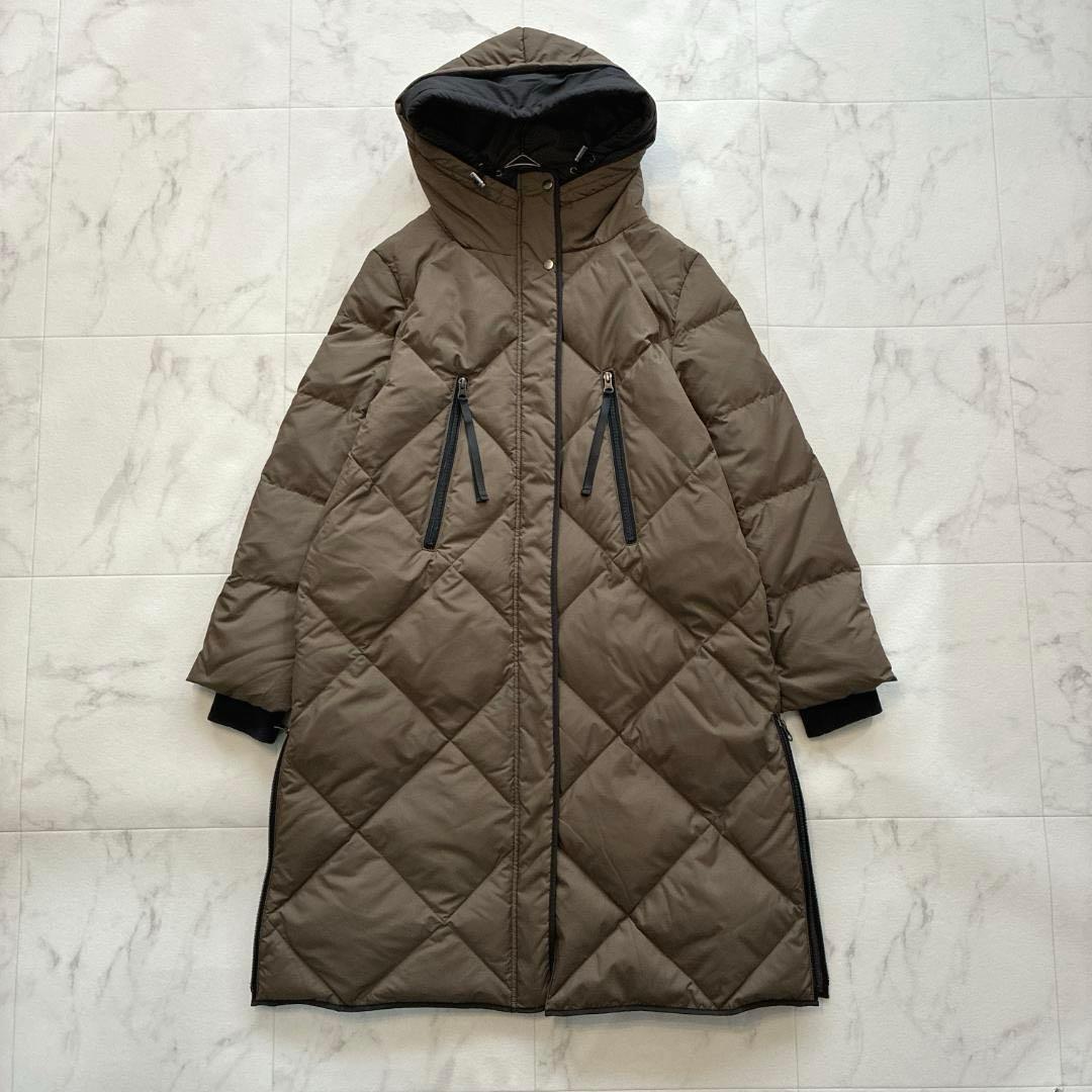 美品 スコットクラブ♡バイカラーロングダウンコート カーキ キルティング 9号