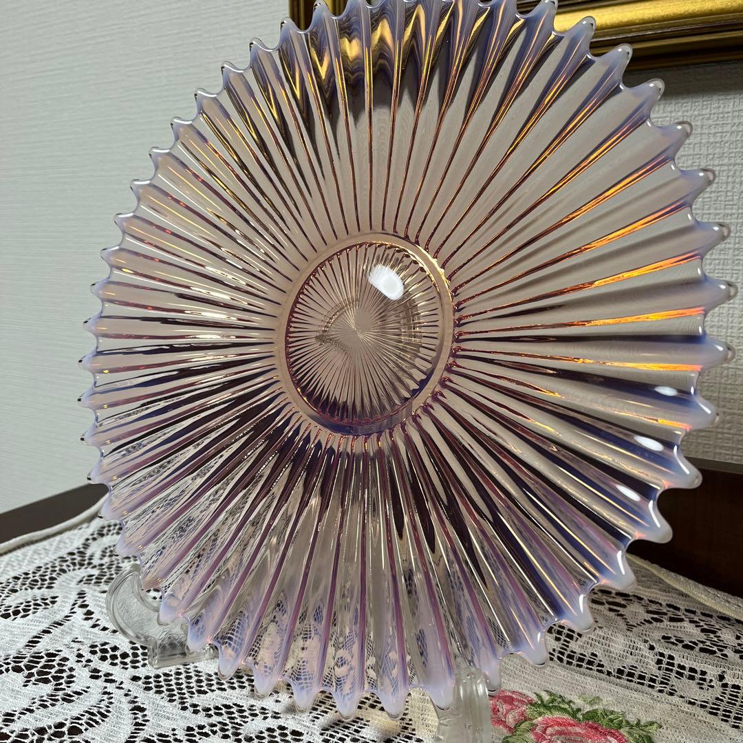 アメリカ　フォストリア　アンティーク ガラスプレート　オパールセントガラス