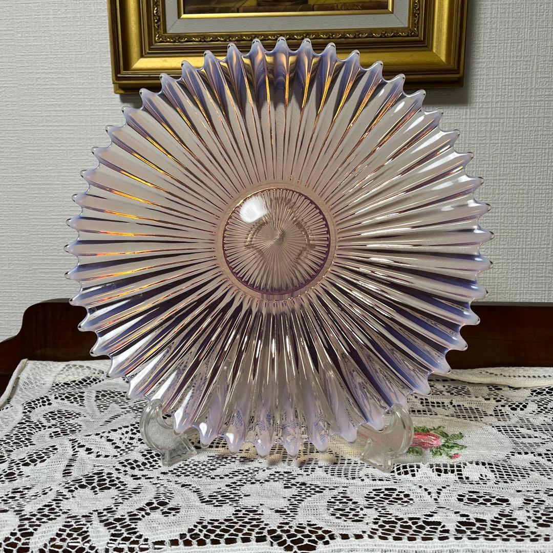 アメリカ　フォストリア　アンティーク ガラスプレート　オパールセントガラス