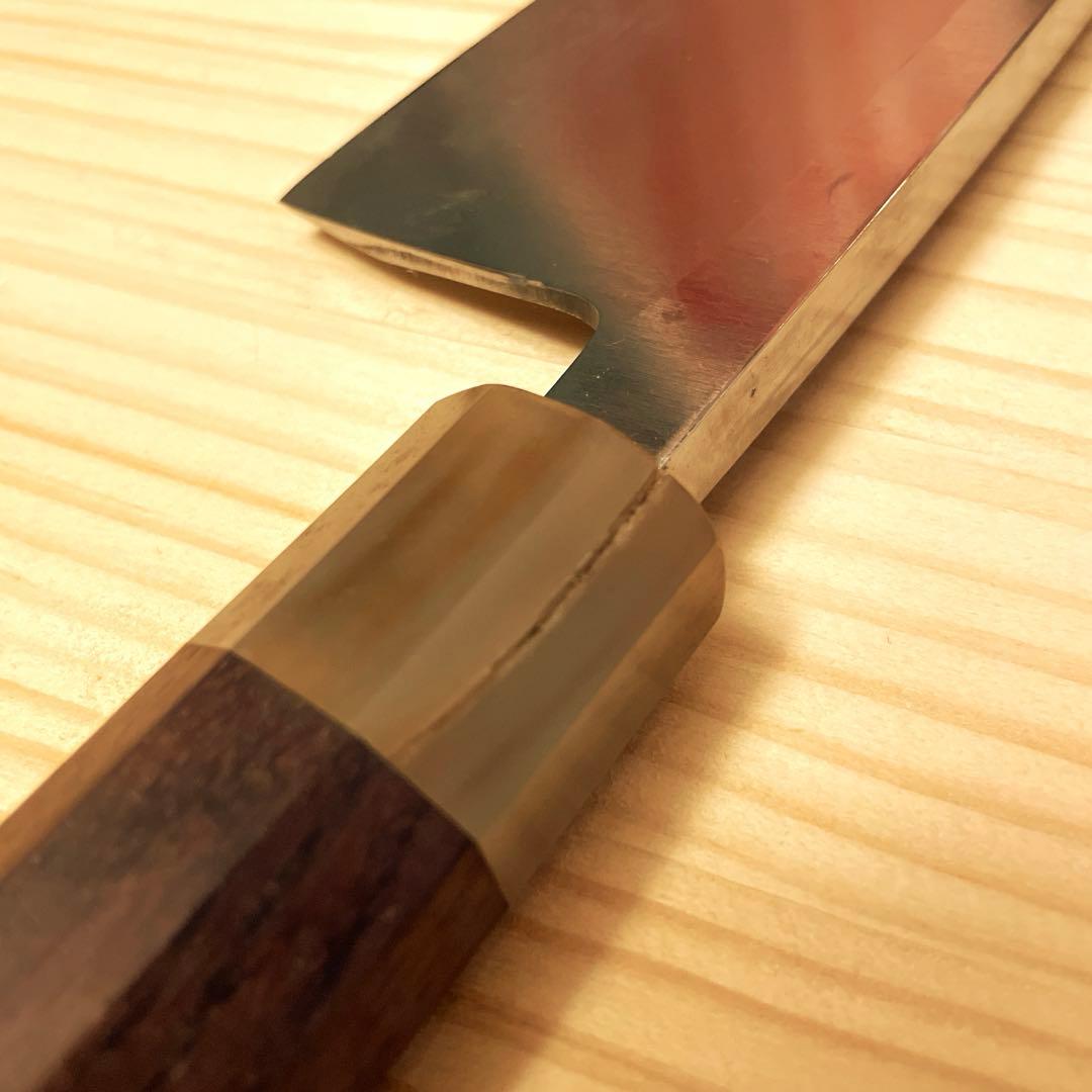 出刃包丁 7寸 21cm 紫檀柄 研ぎ済み 白鋼 鏡面に近い光沢