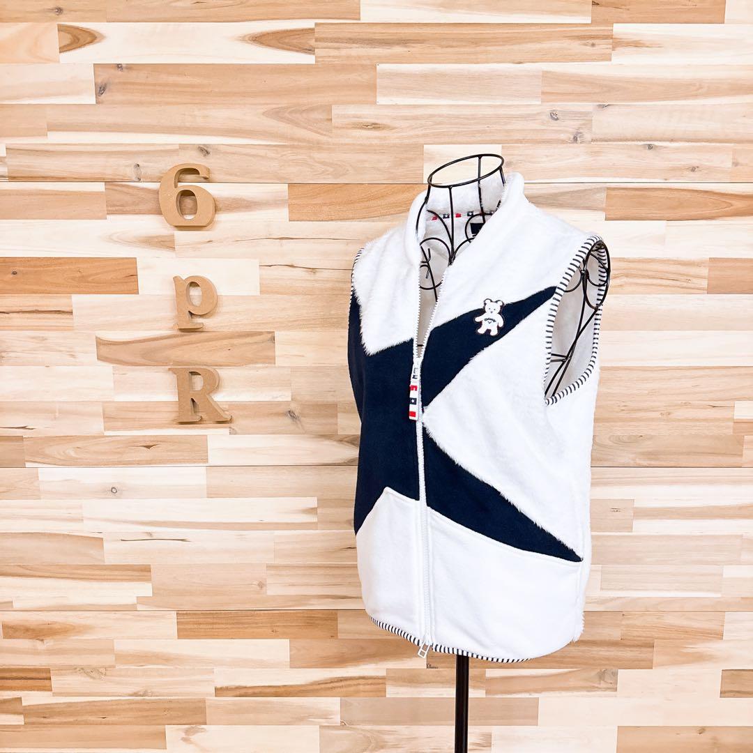 【キャロウェイ】ゴルフ ファー フリース 切り替えベスト ベア ワッペン L 白