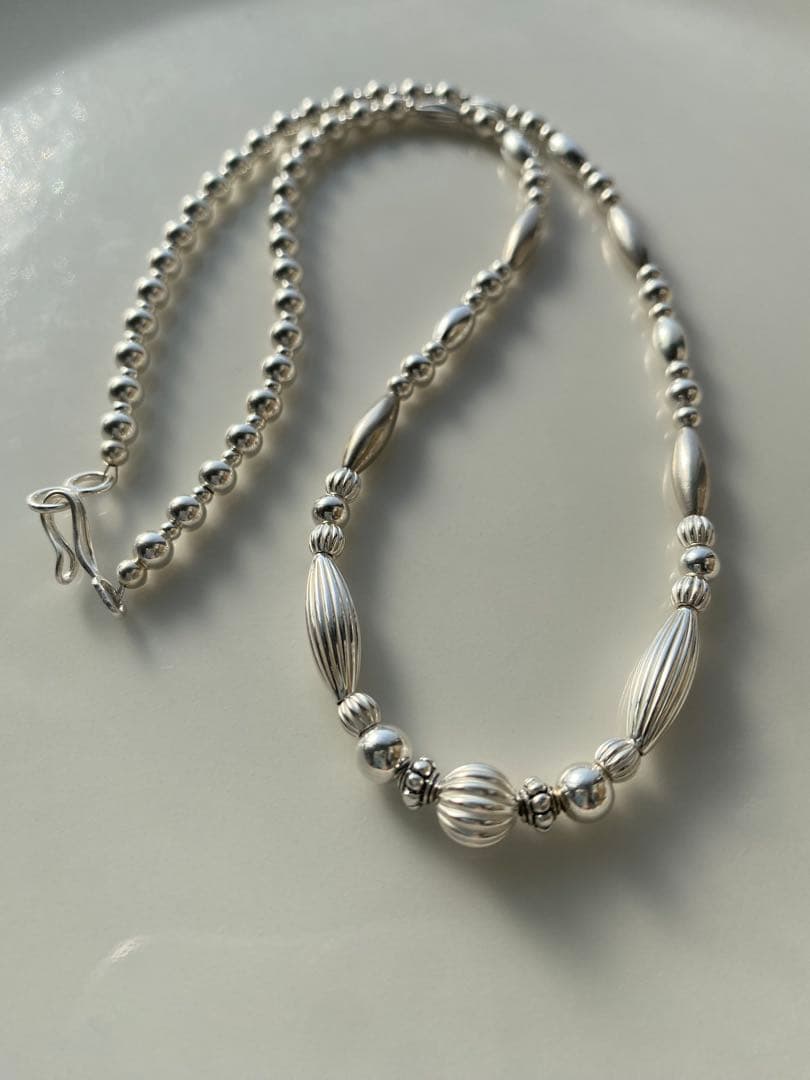 silver シルバー 925 ビーズ 一連 ネックレス 40 45 50 55