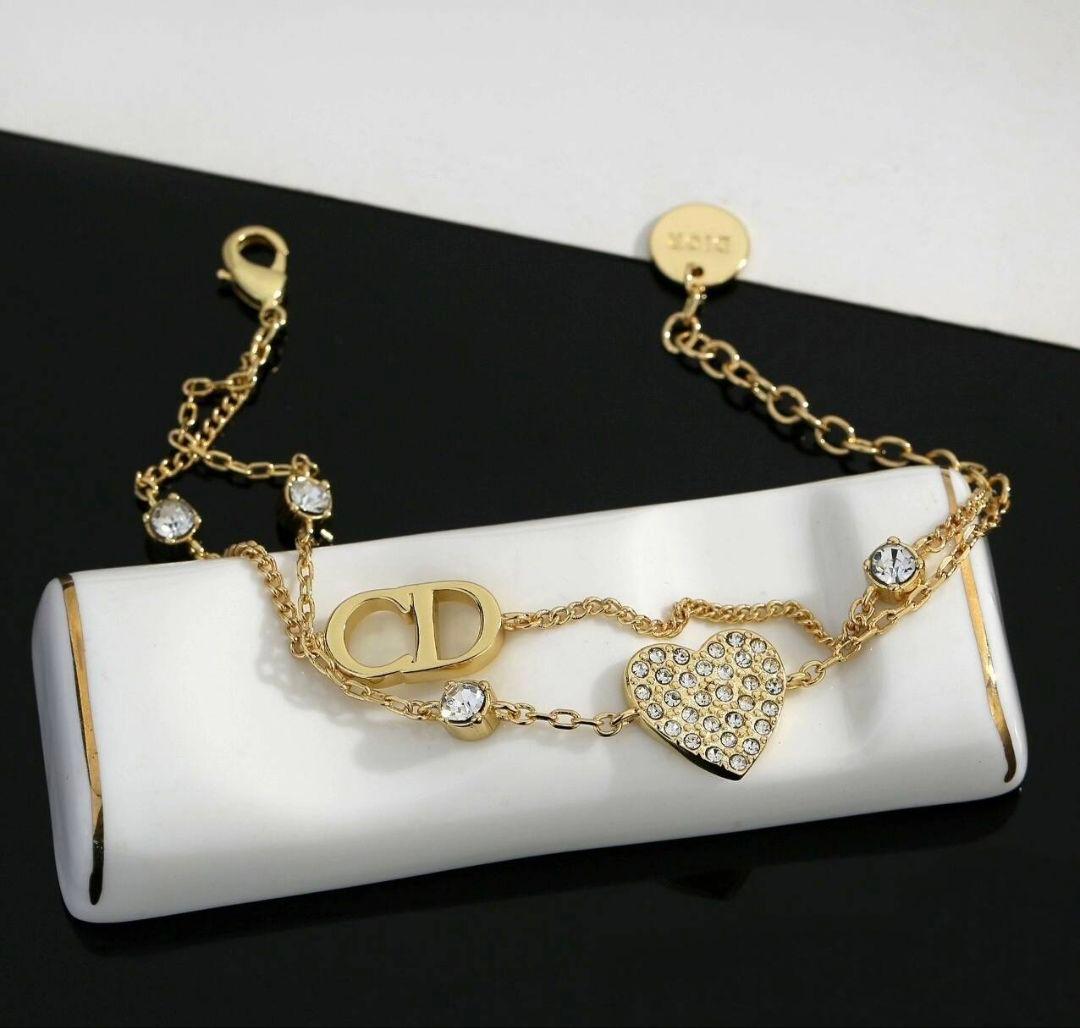 Dior ゴールド ハート ラインストーン ブレスレット