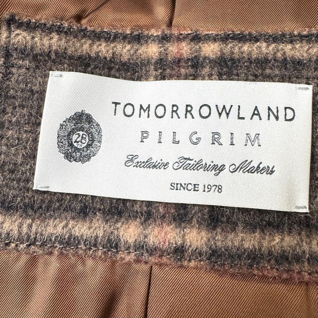 トゥモローランド ピルグリム カシミヤ混 チェック ステンカラーコート 44