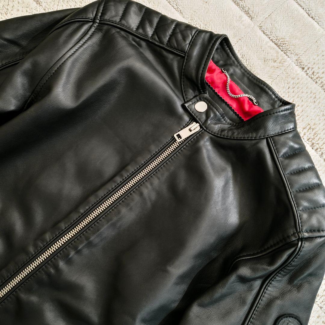 DIESEL 裏地赤 ラムレザー シープスキン シングルライダースジャケット L