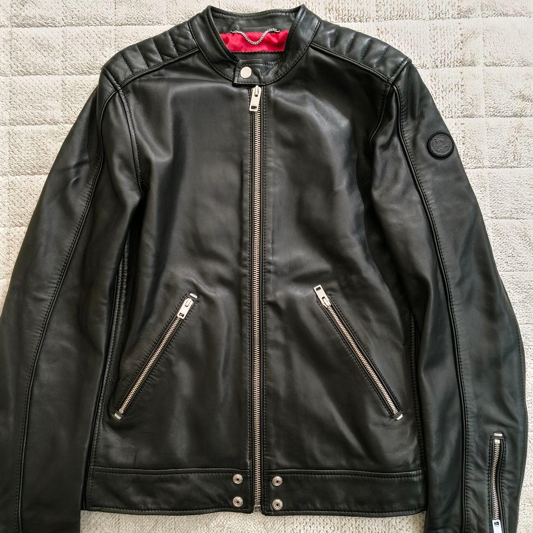 DIESEL 裏地赤 ラムレザー シープスキン シングルライダースジャケット L