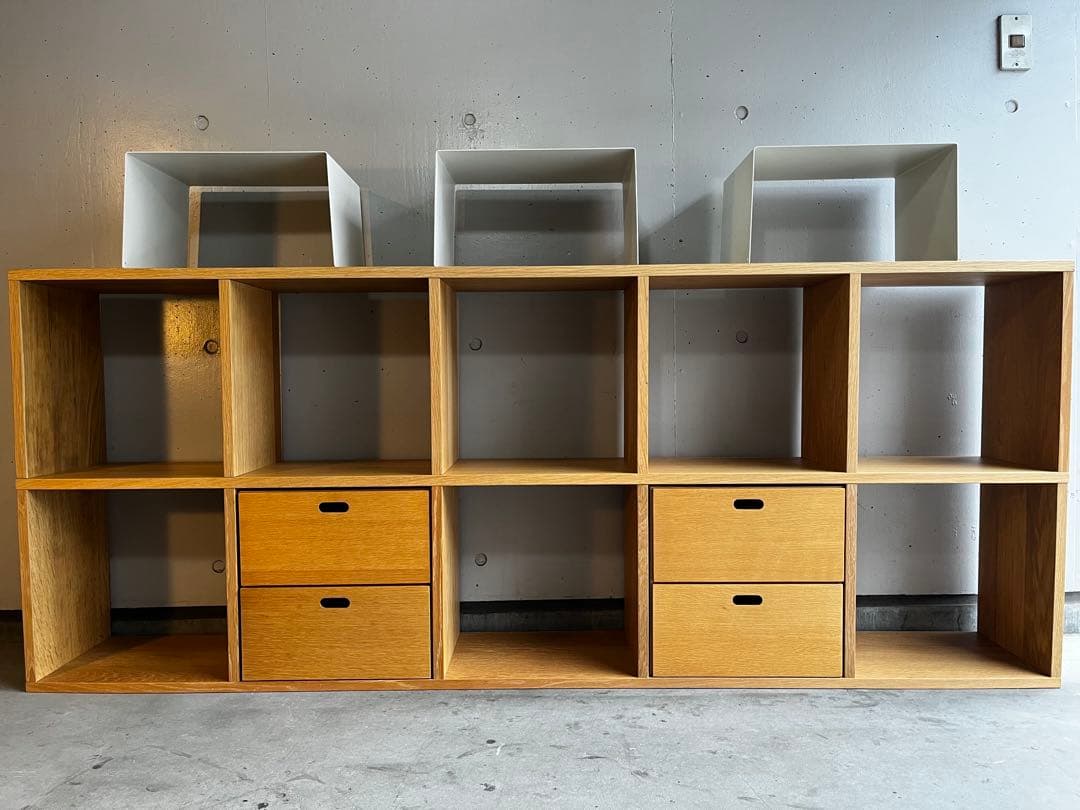 Hawk★無印スタッキングシェルフセット・５段×３列オーク材 チェスト他付