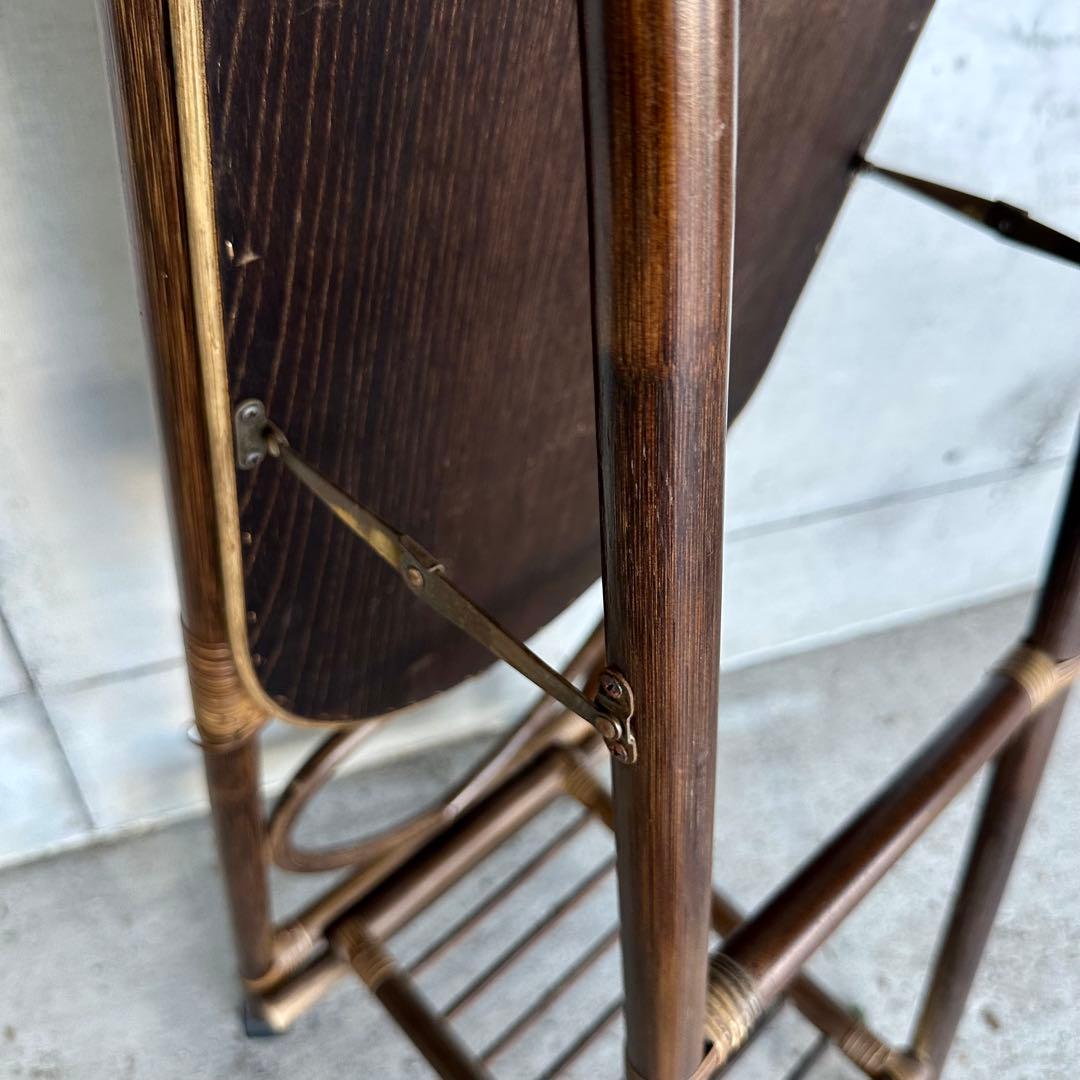 ♦︎昭和レトロ♦︎黒光スタンドミラー 物置格納型大鏡 姿見 等身鏡オールドラタン