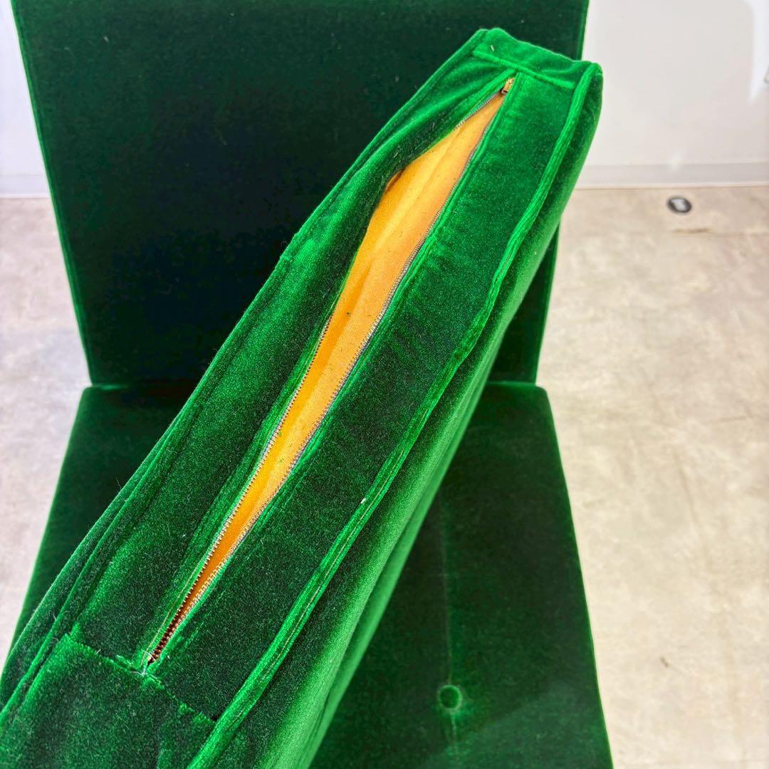 昭和レトロ グリーン ベロア　モケット 1人掛け ソファ