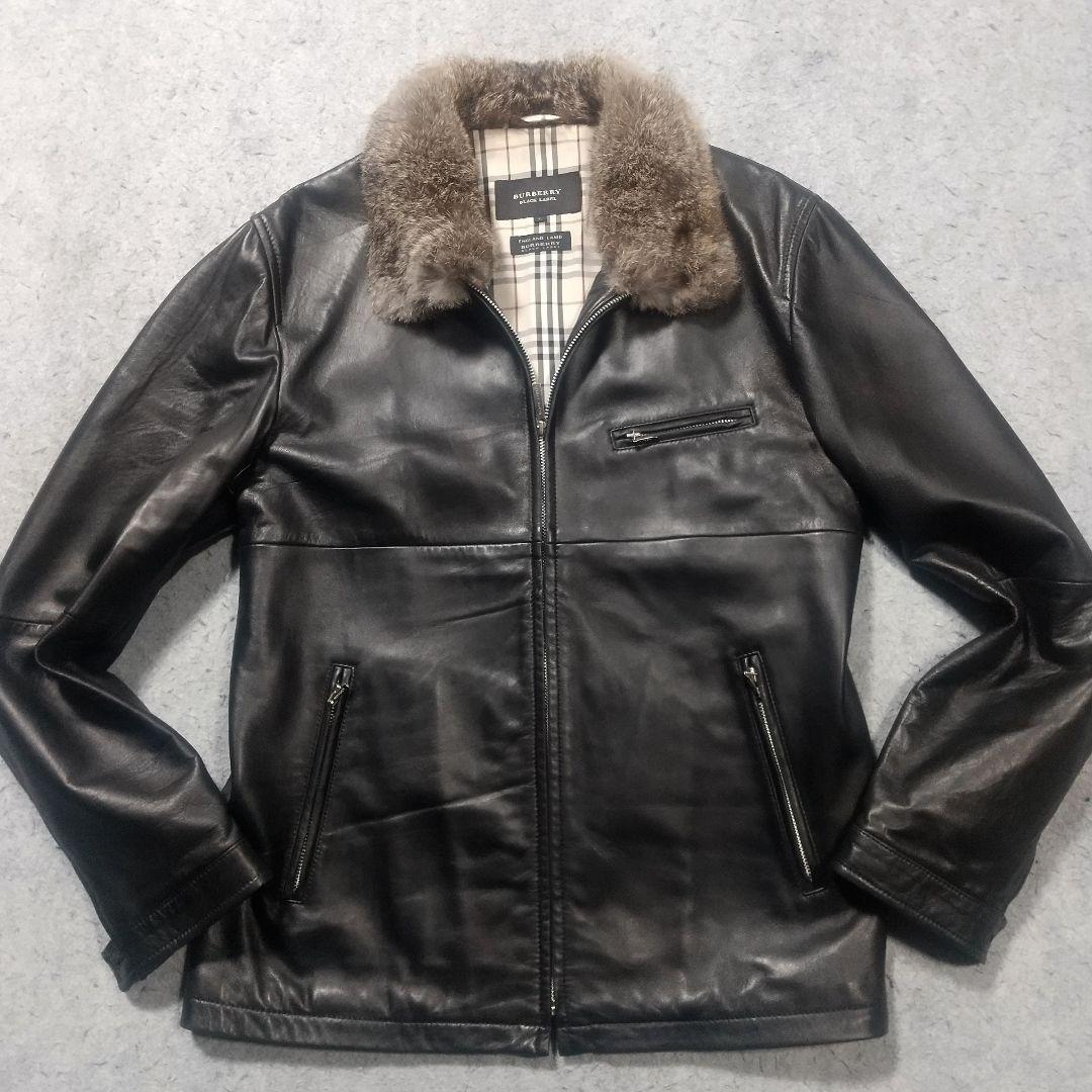 バーバリーブラックレーベル ライダースジャケット L ラムレザー 革ジャン