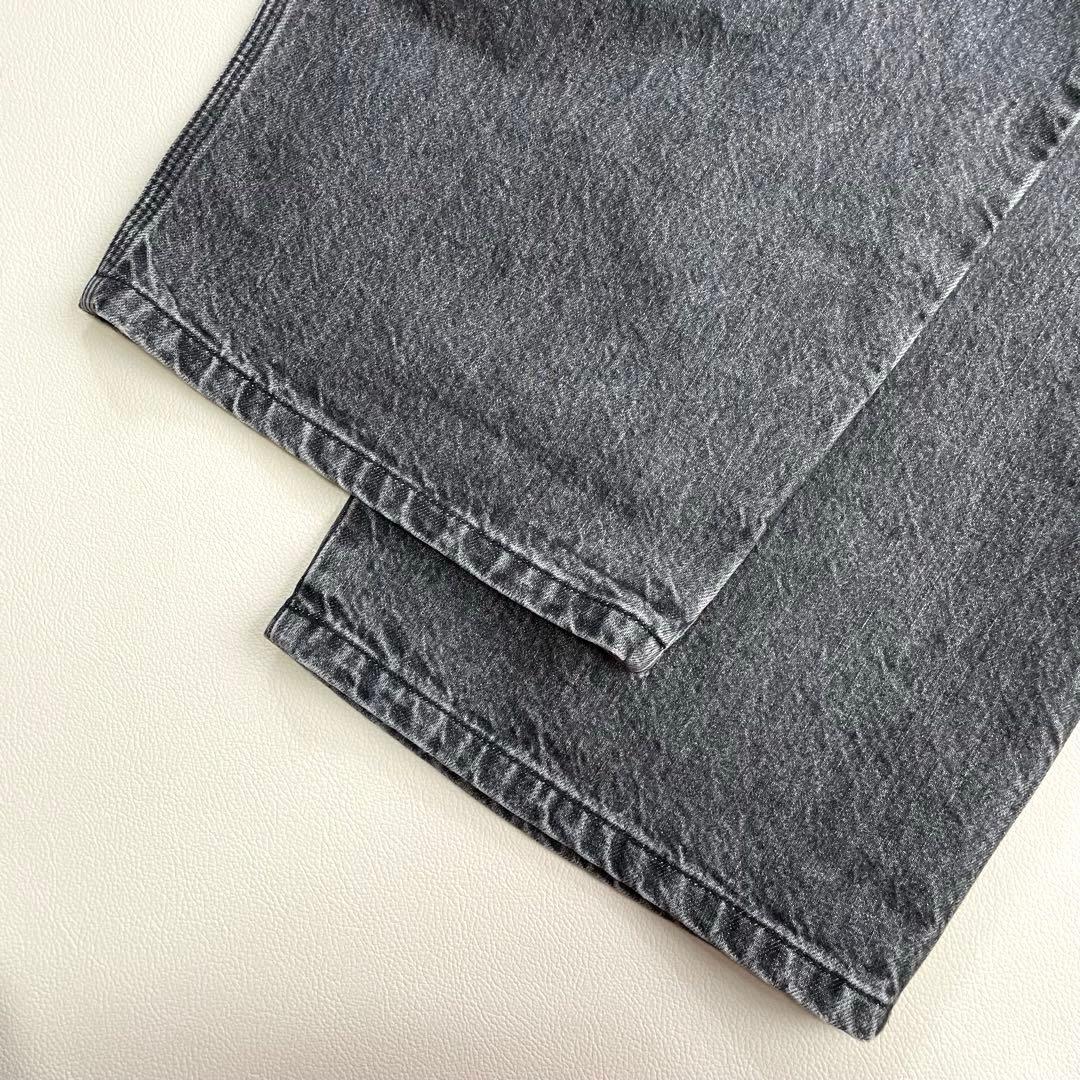 6241【美品】アンスクリア　タックワイドデニム　ブラック　ジーンズ　コットン