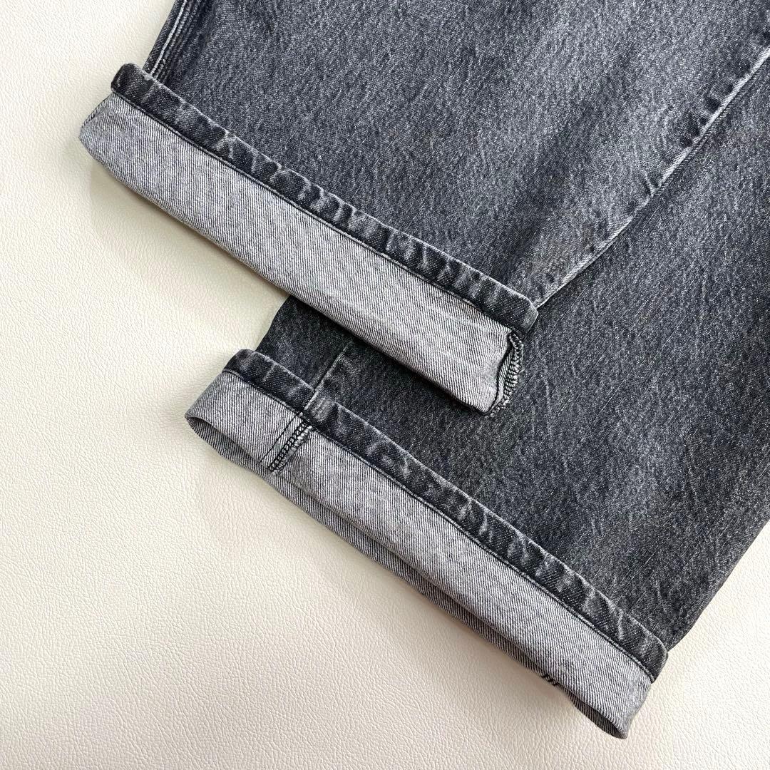 6241【美品】アンスクリア　タックワイドデニム　ブラック　ジーンズ　コットン