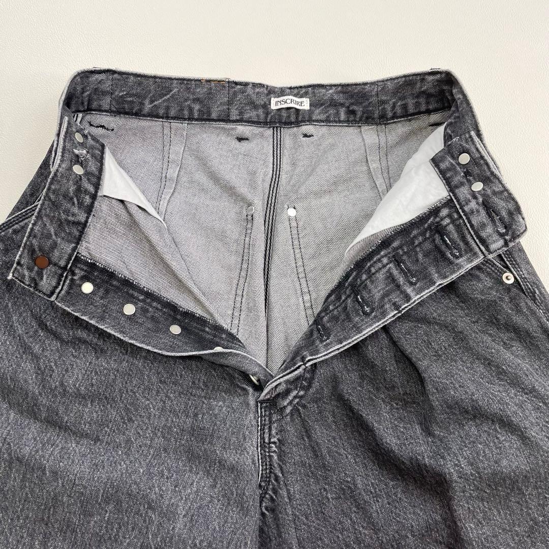 6241【美品】アンスクリア　タックワイドデニム　ブラック　ジーンズ　コットン