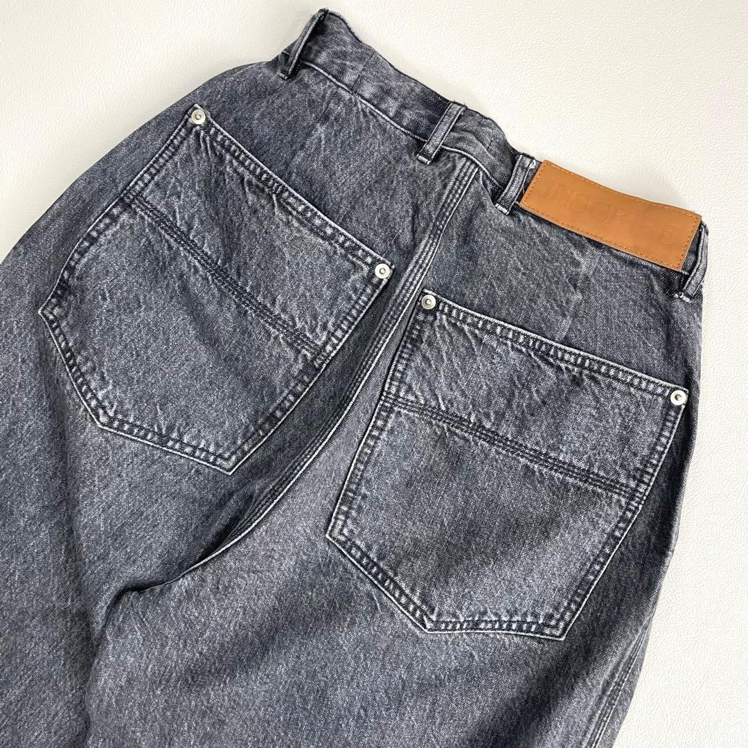 6241【美品】アンスクリア　タックワイドデニム　ブラック　ジーンズ　コットン