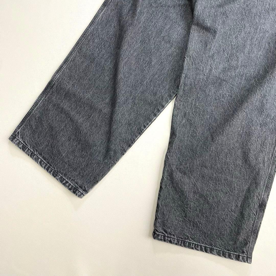 6241【美品】アンスクリア　タックワイドデニム　ブラック　ジーンズ　コットン