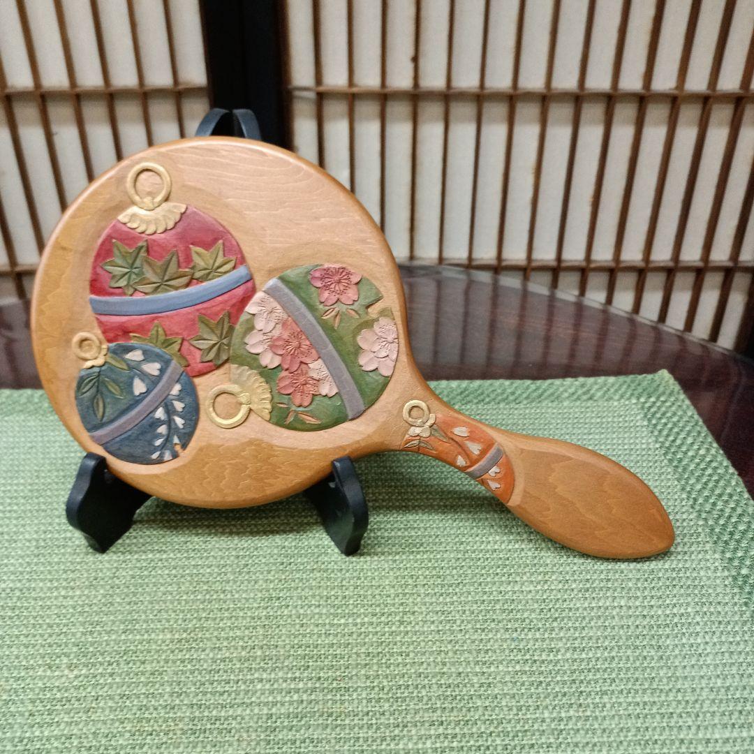 日光彫り丸手鏡　鈴　+フクロウペン皿２点専用