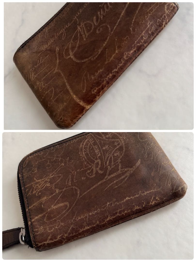 ベルルッティ カリグラフィ コンパクトウォレット レザー ブラウン チェーン付