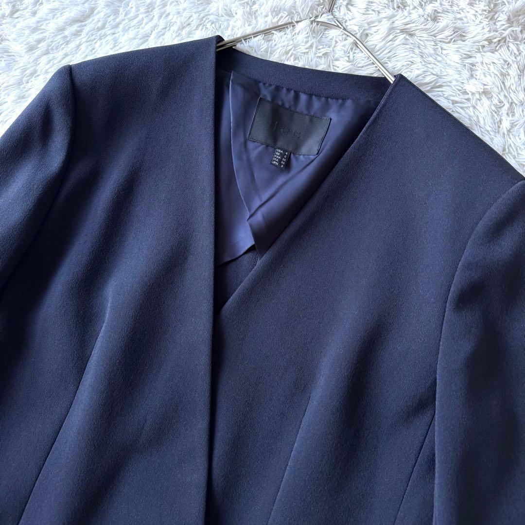 極美品　ICB ノーカラー　ダブル　ビジネス　スーツ　セットアップ　ブルー　M