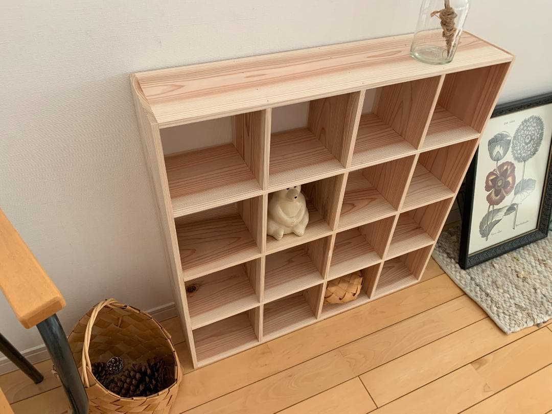 ★送料無料★サイズ変更可能★格子型木製飾り棚③オーダー可能ナチュラル★シェルフ