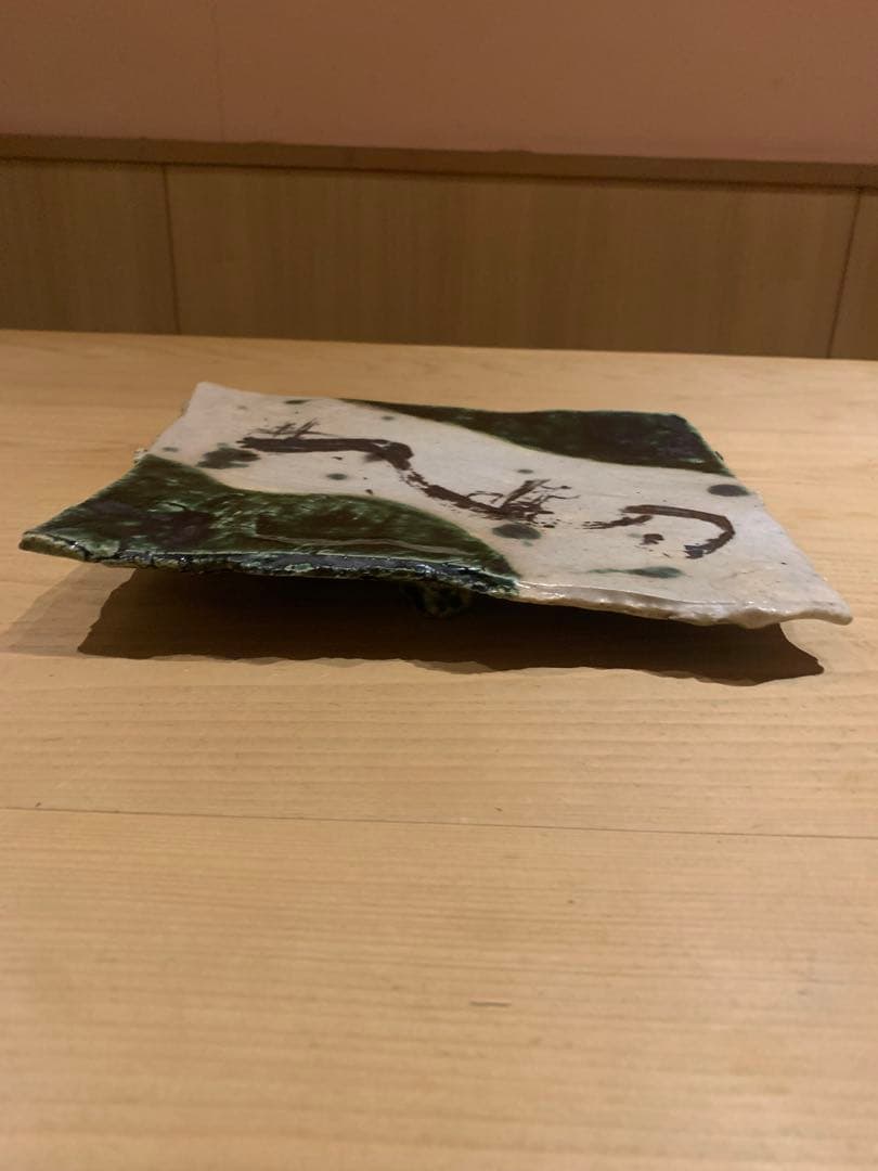 【極希少】鈴木大弓 × 山口真人 コラボ作品 織部絵皿（角皿）本物保証 完品