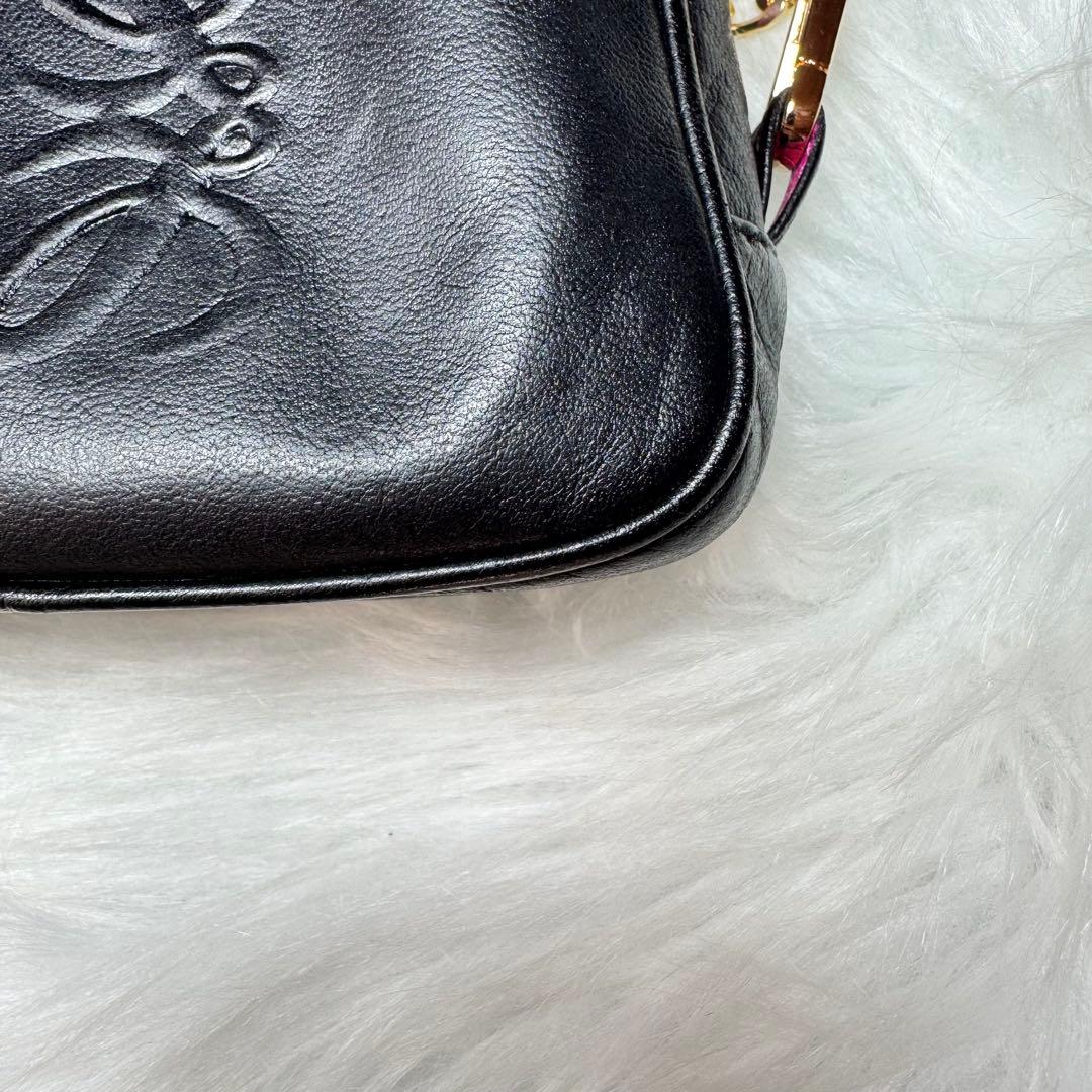 ロエベ loewe アナグラム　ロゴ　ポーチ　チェーン　ショルダー　レザー　黒