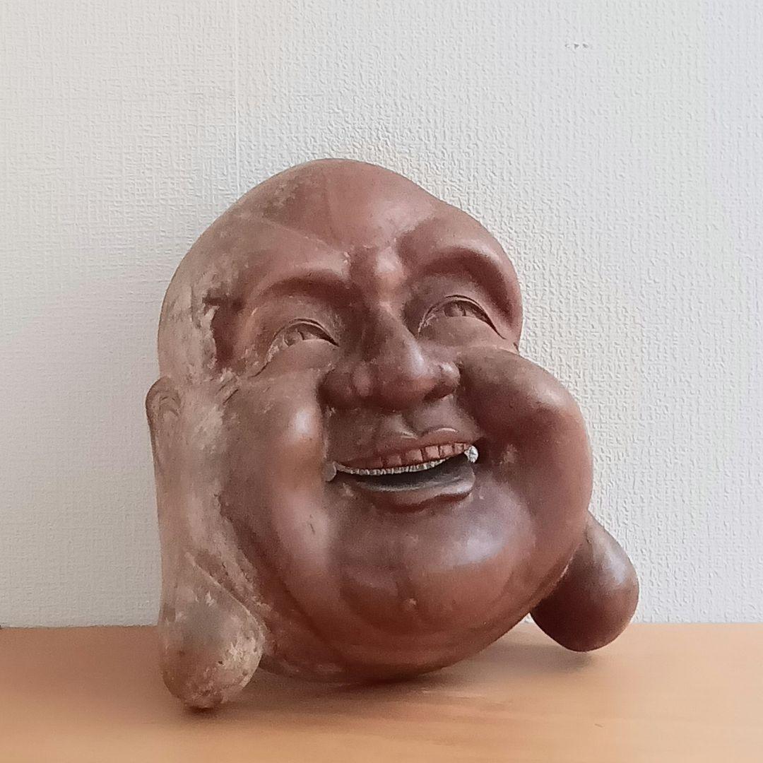 昭和レトロ 木彫 七福神 布袋尊 顔の置物 縁起物