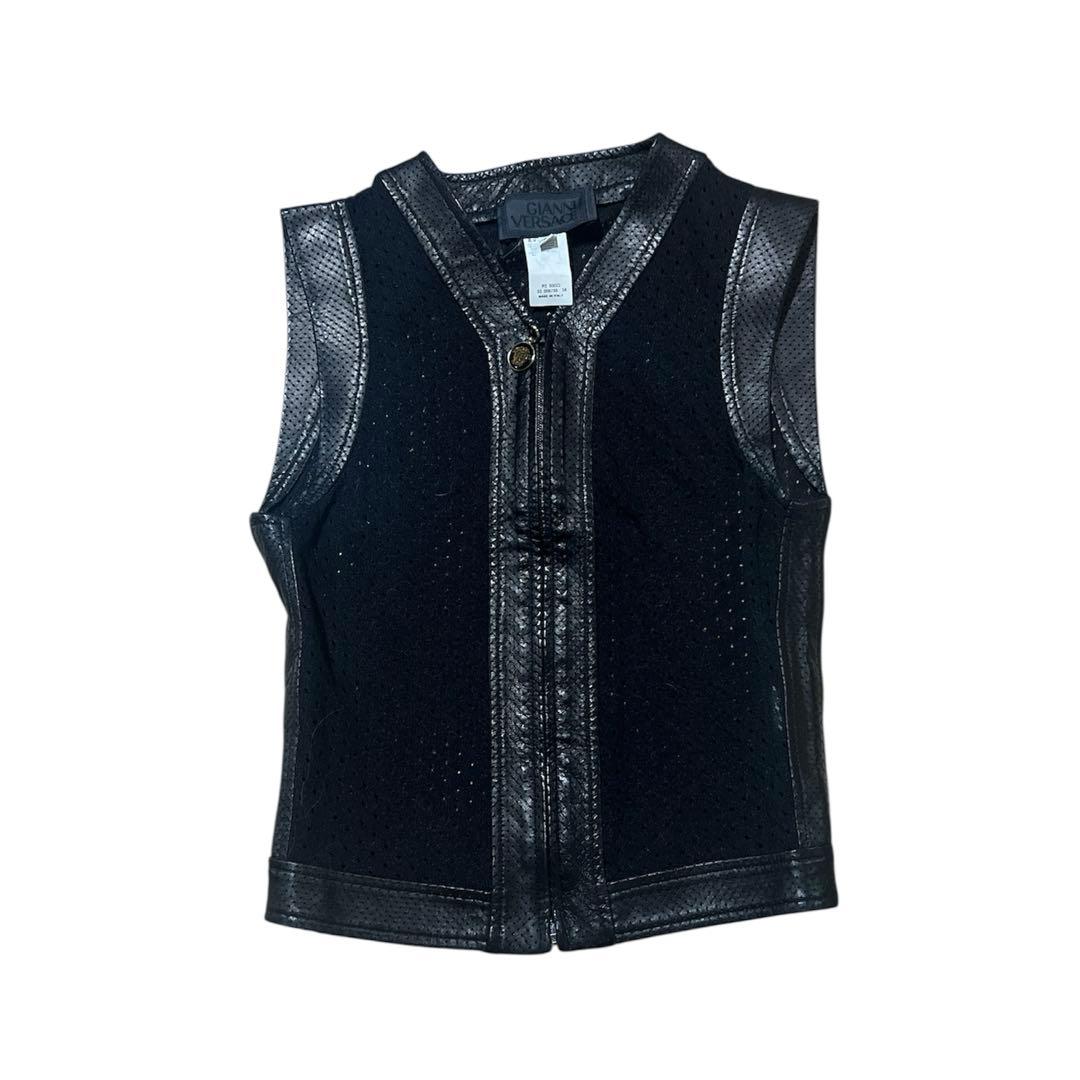 ヴィンテージ Gianni Versace レザー　パワーネット　トップスベスト