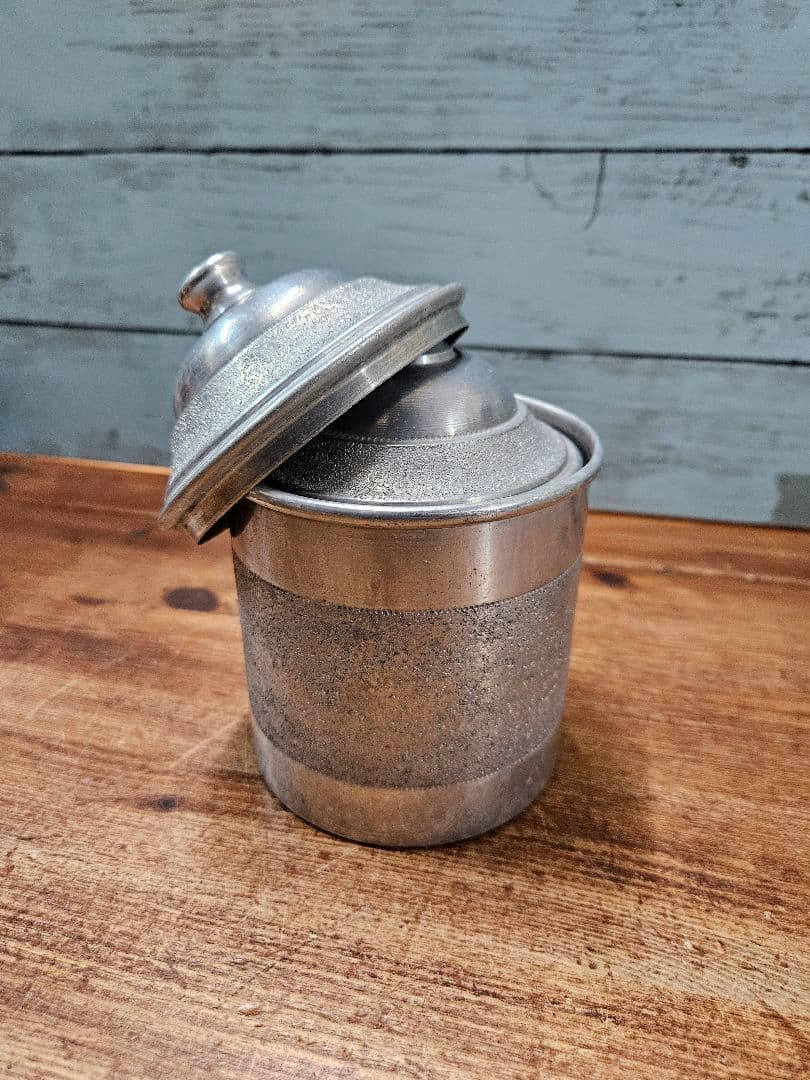 フランスアンティーク 古いアルミのキャニスター 5点セット 蓋付き ポット