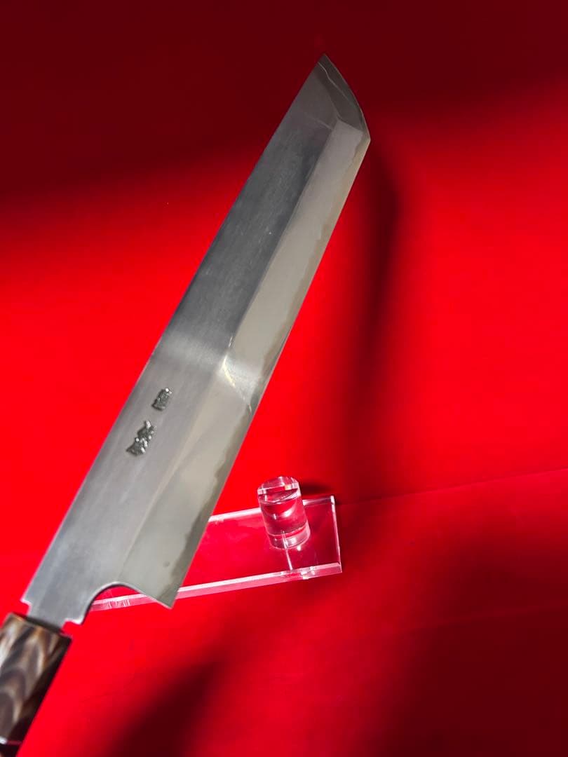 01566 包丁　保勝　ハモ切　片刃　津軽打刃物　墨流し　地肌綺麗　箱付　未使用