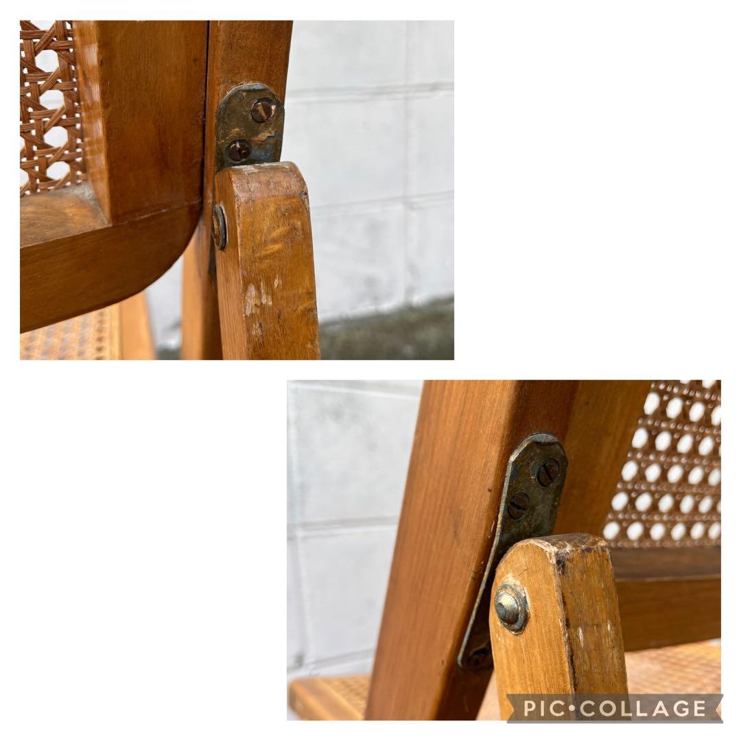 古家具ビンテージ品◾️籐ラタンパネル×木製フレーム 折りたたみ椅子 チェア A