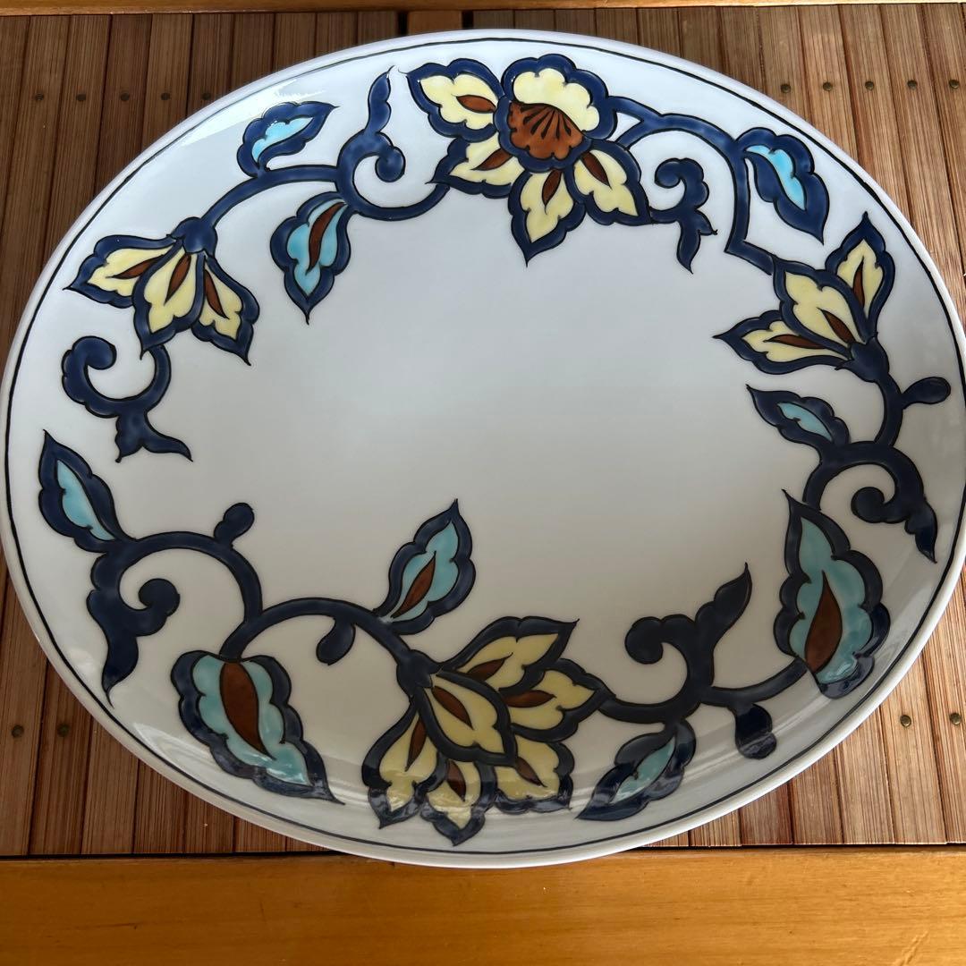 源右衛門窯　赤絵更紗唐花紋 楕円皿　大皿