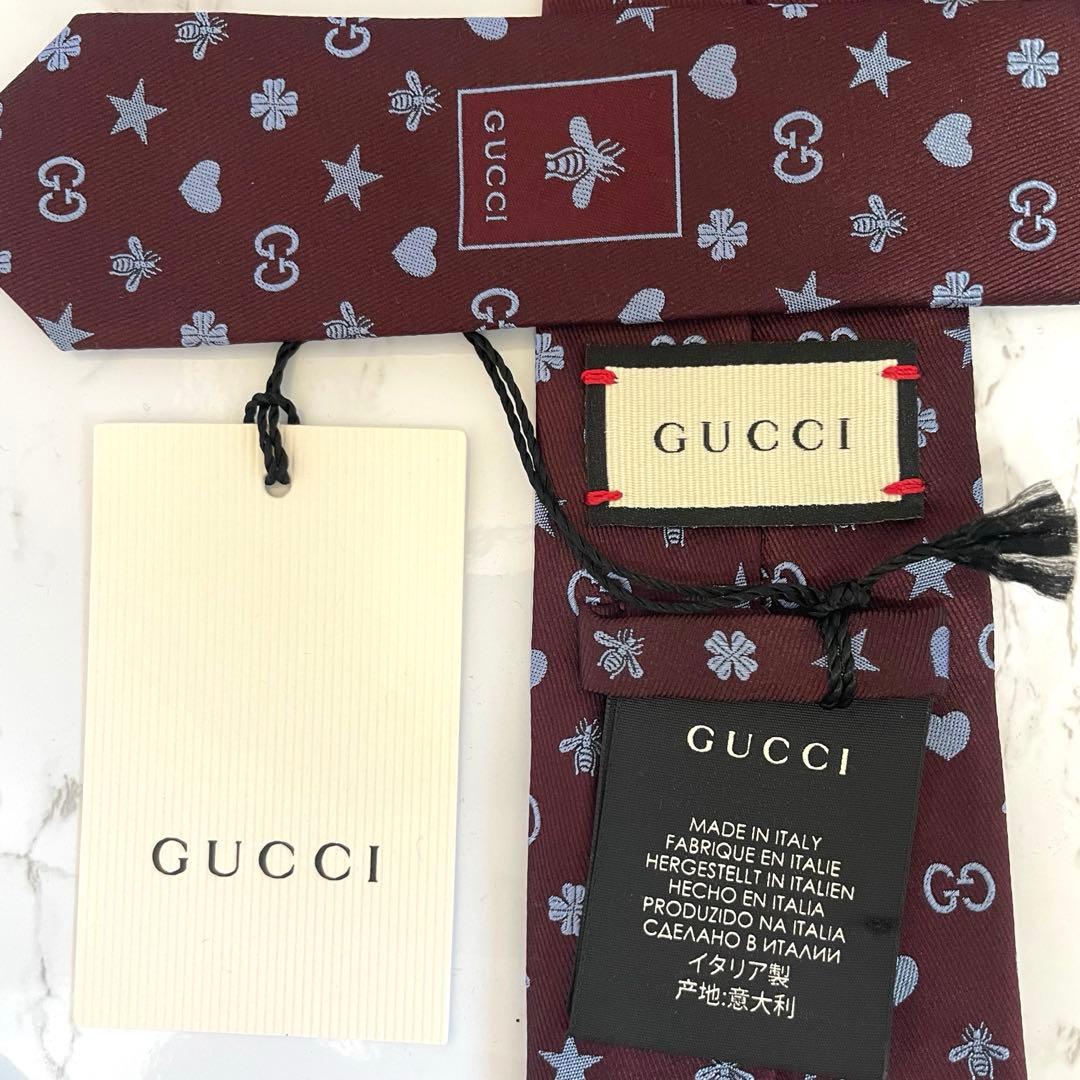 えぬさま専用【極美品】グッチ ネクタイGG柄 ハート蜂 光沢 タグ付き かわいい